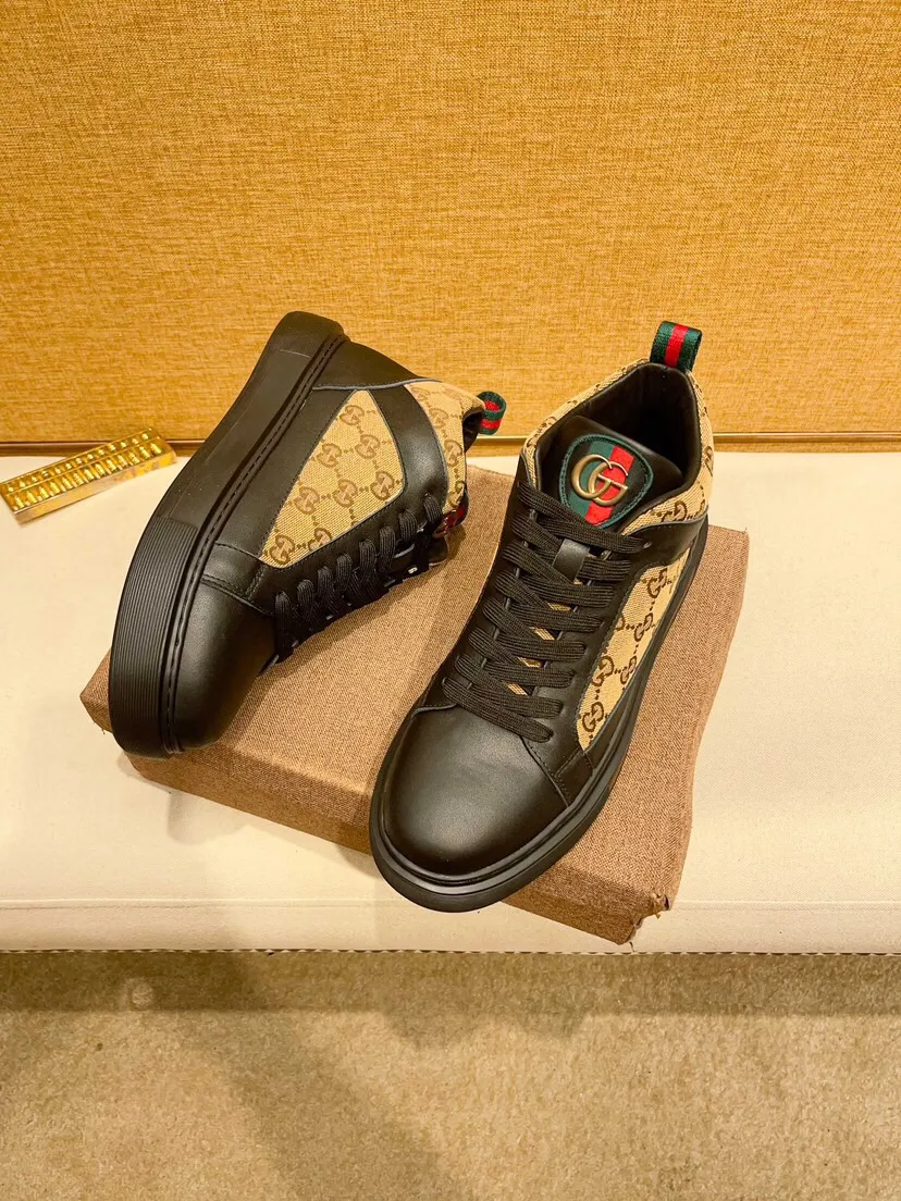 Factory price 460 [Gucci] Gucci's latest high-top casual Korean-style men's shoes, new autumn and winter design, perfect workmanship, cabinet quality, upper: cowhide material, leather lining; soft and comfortable, rubber outsole ultra-light, wear-resistant, simple, versatile fashion men's shoes, color optional, size 38--44